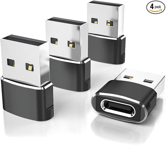 Elebase USB to USB C Adapter for iPhone 17 4Pack,USBC Female to A Male Car Charger Adapter,Type C Converter Apple 17e 16 Pro Max 15 14 Plus,iWatch Watch 11 10 Ultra 3,iPad Air,Samsung Galaxy S26,Black