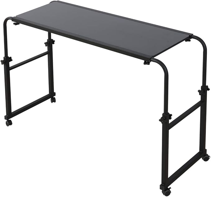 TigerDad Overbed Table with Wheels, 350lbs Capacity Heavy Duty Rolling Bed Desk for King Queen Bed, 55"-83" Adjustable Length & Height, Mobile Cross Bed Laptop Stand for 17 inch Computer, Black