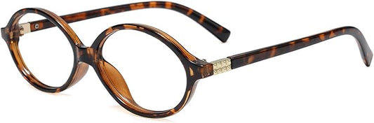 Slocyclub Fashion Oval Blue Light Blocking Glasses for Women Men Vintage Oval Small Frame Eyeglasses Retro Glasses, Whiskey Tortoise
