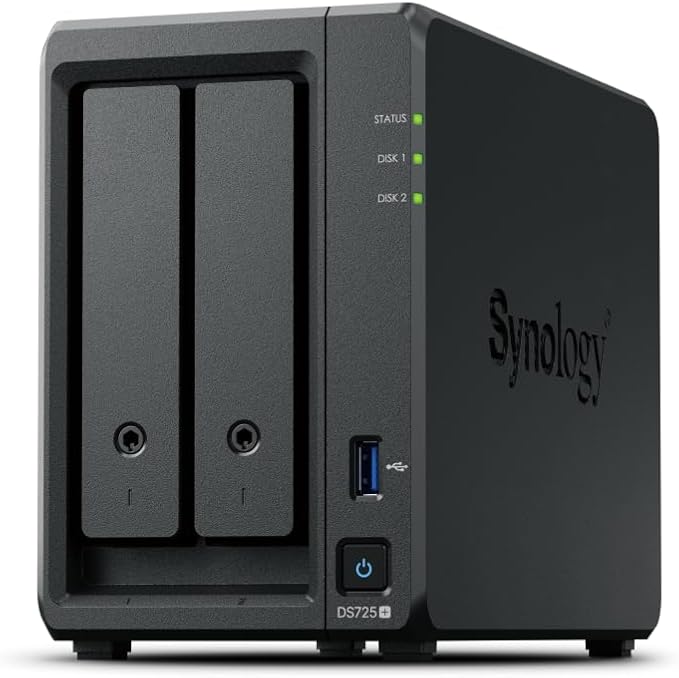 Synology DS725+ 2-Bay Diskstation NAS (Ryzen R1600, 4GB Ram), 1x 2.5GbE, 1x 1GbE, 2X M.2 NVMe Steckplätze 8TB Bundle with Seagate Ironwolf 2X 4TB
