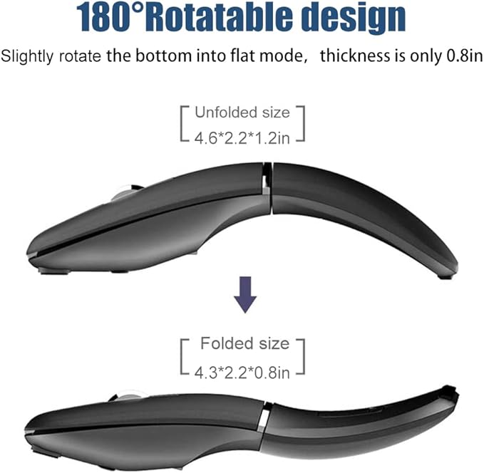 Foldable Arc Wireless Mouse Silent Click Bluetooth 5.0 and 2.4GHz Dual Modes Portable Curved Mouse for Home, Office, Travel