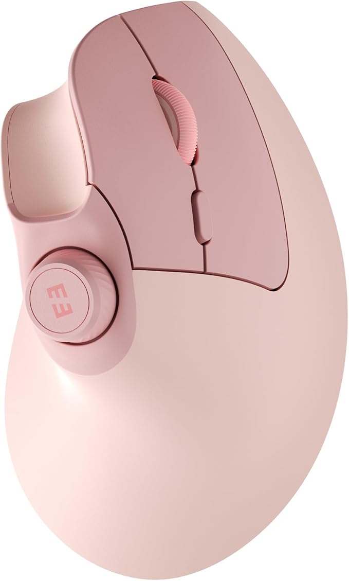 seenda Ergonomic Mouse Wireless, MOU-302 Bluetooth Vertical Mouse Rechargeable, Optical Mice with 1000/1600/2400 DPI, Volume Knob, 3 Multi-Device Connectivity for Computer/PC/Laptop/Mac, Pink