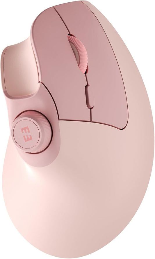 seenda Ergonomic Mouse Wireless, MOU-302 Bluetooth Vertical Mouse Rechargeable, Optical Mice with 1000/1600/2400 DPI, Volume Knob, 3 Multi-Device Connectivity for Computer/PC/Laptop/Mac, Pink