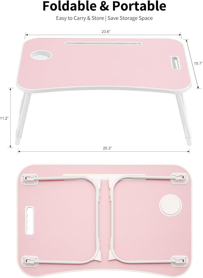Ruxury Folding Lap Desk Bed Desk Laptop Table Tray, Breakfast Serving Tray, Portable & Lightweight Mini Table for Sofa Couch Floor - Pink
