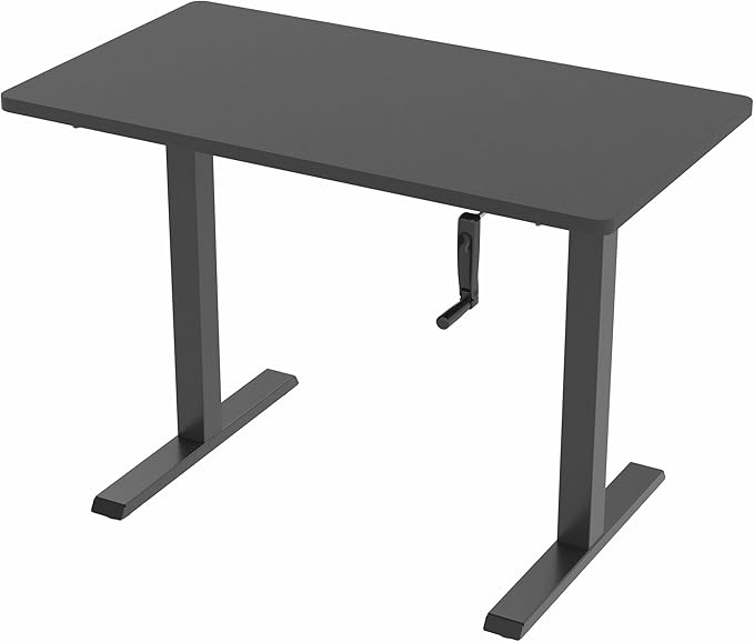 VIVO Manual Height Adjustable 43 x 24 inch Stand Up Desk, Black Solid One-Piece Table Top, Black Frame, Standing Workstation with Foldable Handle, DESK-KIT-MB4B