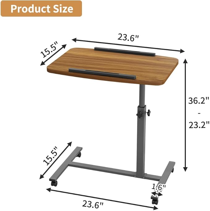 Laptop Table Mobile Adjustable Height Portable Desk Notebook Swivel PC Computer Rolling Desk with Wheels, Laptop Stand for Couch Bedside Hospital Bed Table