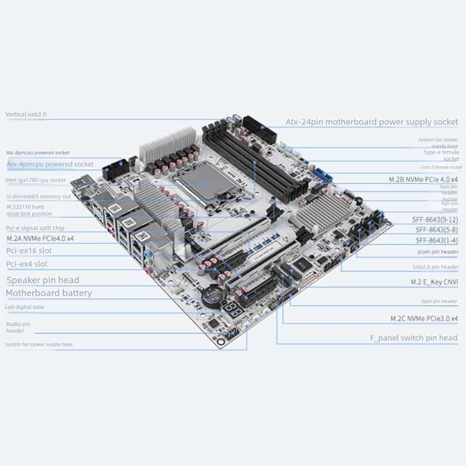 W680 12 Bay NAS ATX10Gbps Server NAS Motherboard Workstation/Server Grad Four ddr5 Two hdmi Two dp, 2x2.5G 3xnvme Support vPro Remote Management Function 3xSFF8643 (10G W680 NAS 3xSFF-8643)