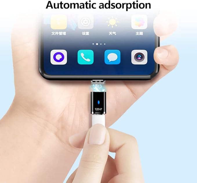 USB C Magnetic Adapter Straight, Magnetic USB C Adapter - 2 Tips 120w Fast Charging 5Pin 480Mbps Data Transmission, Black