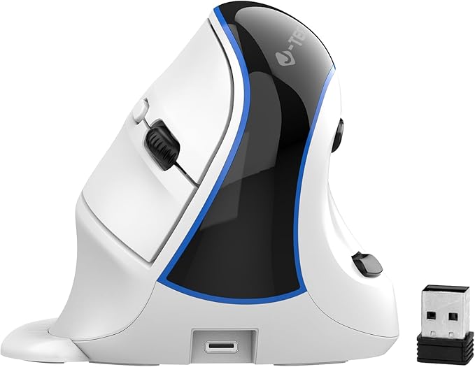 J-Tech Digital Vertical Ergonomic Wireless Mouse – Bluetooth Dual Mode + USB Dongle, Rechargeable, 2.4GHz, Adjustable DPI 3200, for Laptop, Desktop, PC, Mac [V638W]
