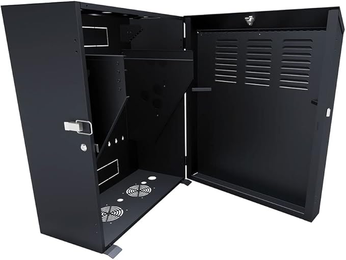 NavePoint 8U Vertical Server Rack Enclosure, Low Profile, 19.6" Deep, Max Weight Capacity 132lbs - 8U Network Cabinet Vertical Wall Mount, Perforated, Black
