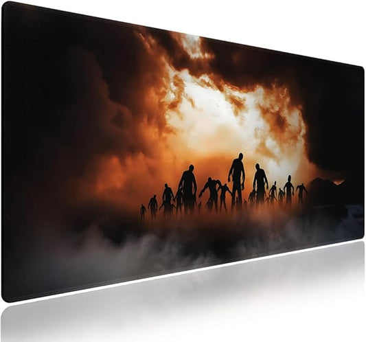 Extra Large Gaming & Office Mouse Pad (31.5" x 11.8") – Zombies Dead Men Walking Body in The Doom Mist Halloween Theme, Anti-Slip XXL Desk Mat with Durable Stitched Edges & Smooth Surface