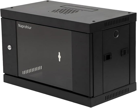 6U Server Cabinet for Home Office, Wall Mount Network Rack Enclosure for 19” IT and A/V Equipment with Lockable Glass Door, Removable Side Panels, Computer Data Networking Equipment