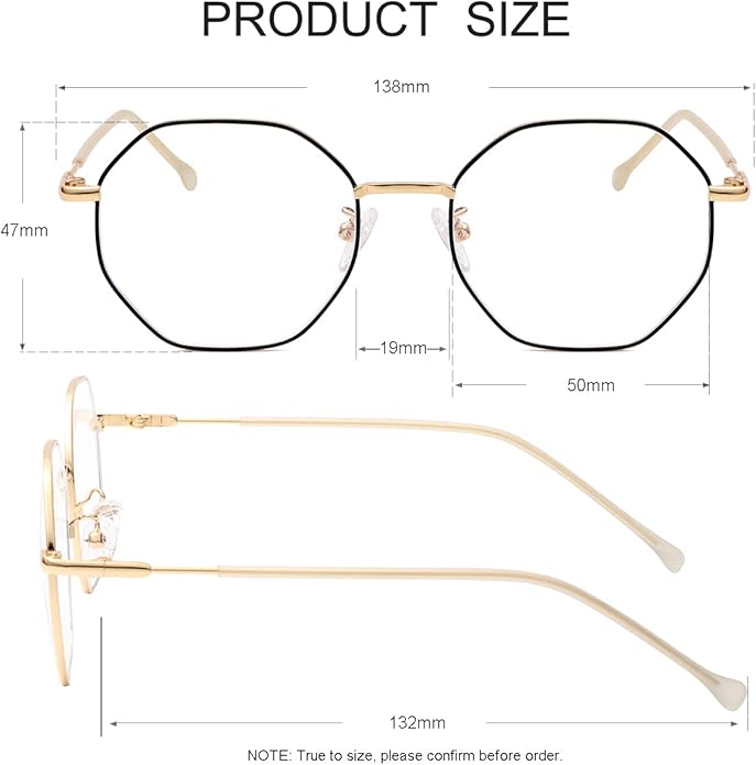 JOVAKIT Polygon Blue Light Blocking Glasses for Women Men Vintage Octagon Square Non-prescription Metal Eyeglasses