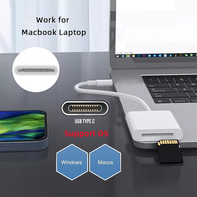 NFHK USB 2.0 Type C USB-C to Standard SD SDXC SDHC Card Reader Adapter Compatible with MacBook Laptop Tablet Phone