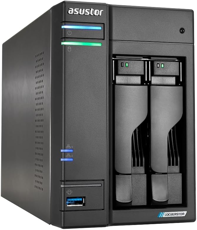 Asustor / DiscTech 24TB NAS Bundle: Lockerstor 2 Gen2 AS6702T NAS Server with 2x8TB SATA HDD and 4x2TB NVMe M.2 SSDs, 8GB RAM, Dual 2.5GbE LAN Ports