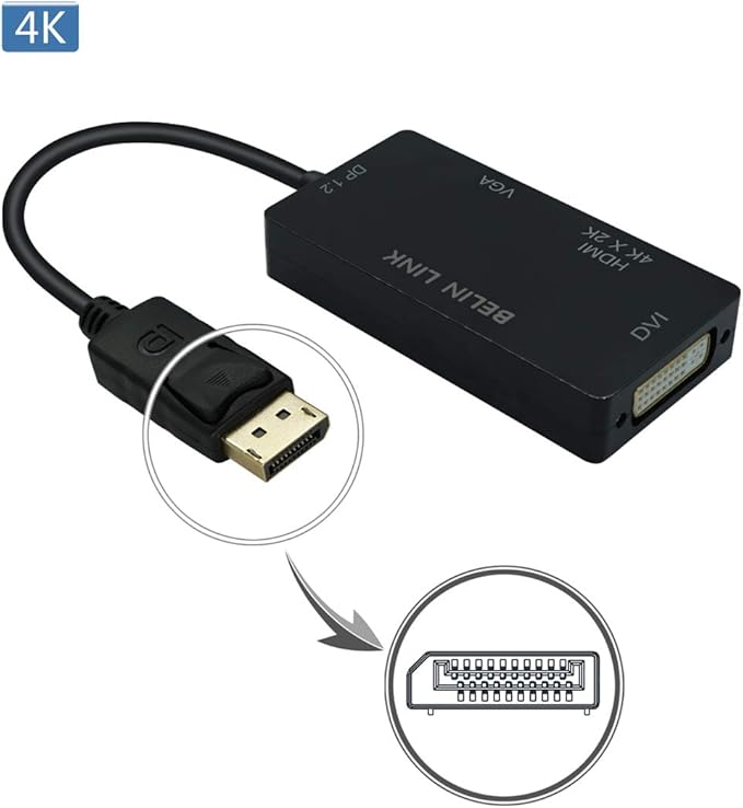 100 Pack DP to HDMI VGA DVI Adapter Displayport to HDMI 4K Adapter 3 in 1 Display Port to HDMI VGA DVI