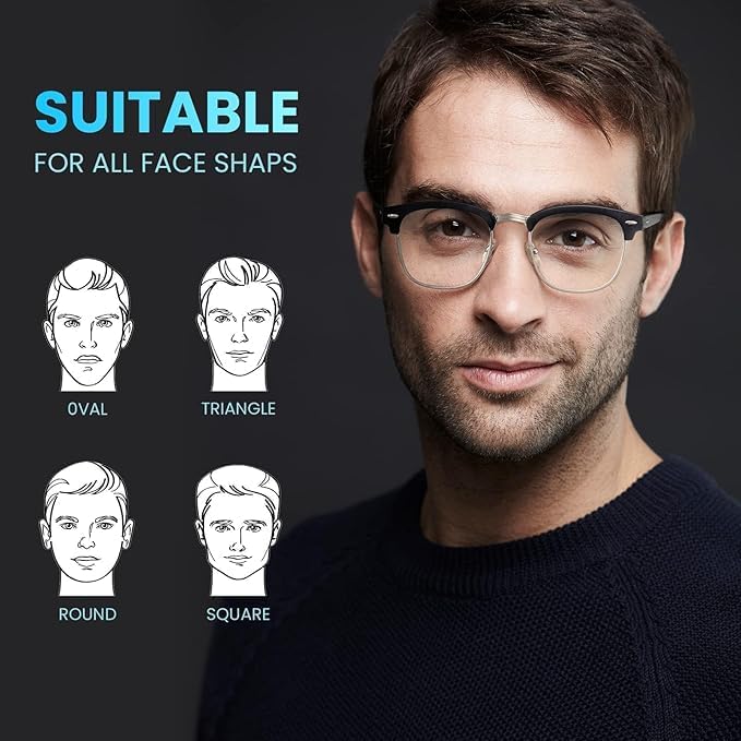 racico Blue Light Glasses for Men – Computer Gaming Blocking Glasses Anti Eyestrain, UV Clear Lens, Vintage Blue Blockers
