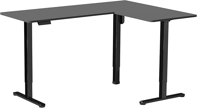 VIVO Corner Standing Desk, 63 x 47 inch Reversible L-Shaped Workstation, Electric Height Adjustment, Home, Office, and Reception Rooms, Black Table Top Black Frame, DESK-E3CTB-47