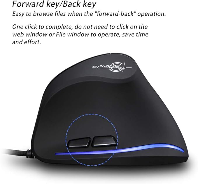 Zelotes T20 Ergonomic Vertical Mouse, 3200 DPI 6 Buttons LED Optical USB Wired Gaming Mouse for Gamer, Notebook, PC, Mac, Desktop, Laptop (Black)