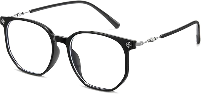 Cyxus Retro Blue Light Glasses Men - Square TR90 Metal Blowline Frame Stylish Trendy for Computer Daily Work 8252