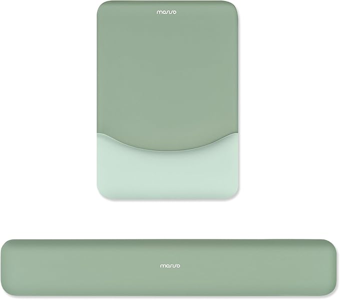 MOSISO Wrist Rest Support for Mouse Pad&Keyboard Set, Rectangular Ergonomic Mousepad Non-Slip Base Home/Office Pain Relief&Easy Typing Pad with Neoprene Cloth&Raised Silicone Lining, Green