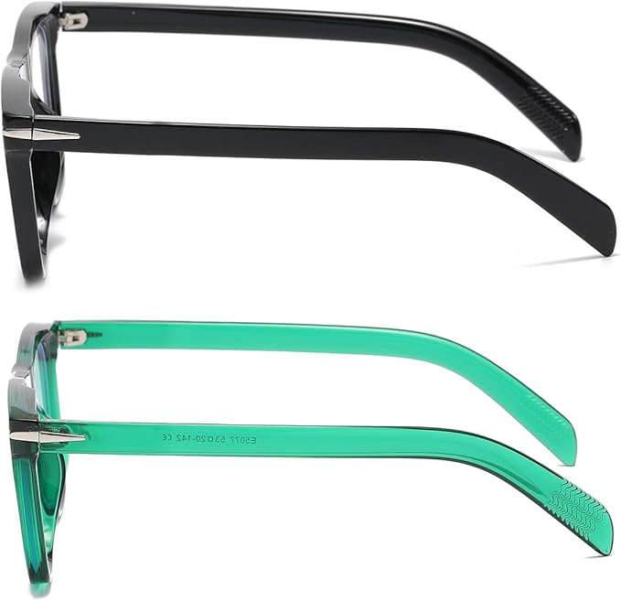NIDOVIX Trendy Square Blue Light Blocking Glasses for Men Women, Fashion Frame Non-prescription Computer Glasses (Black+Green)