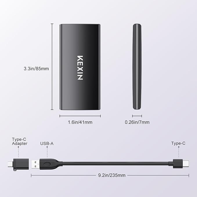 KEXIN 512GB External SSD Up to 500MB/s USB-C Portable SSD USB 3.1 External Solid State Drive 512G Type-C External Drive for Laptop, Mac, Xbox,PS4