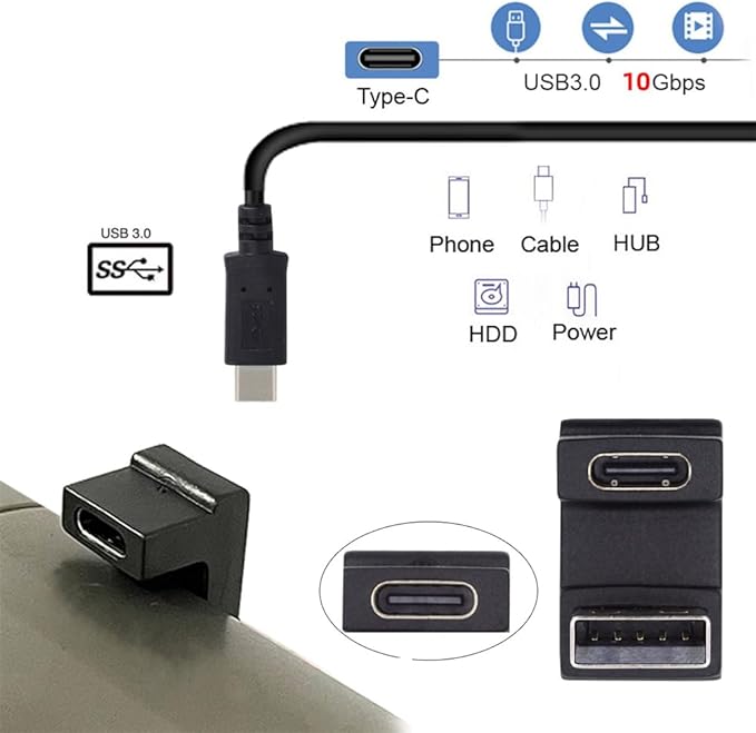 NFHK USB-C Type C Female Up Opposite U Shape Back Angled to USB 3.0 A Male Data Adapter for Laptop Desktop