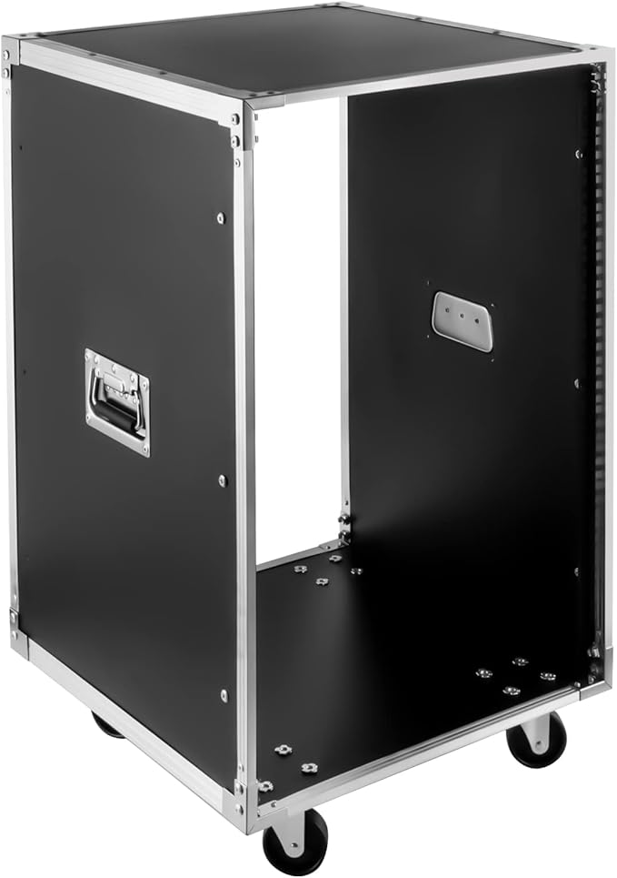 Portable Rolling Network Rack, 19 Inch 16U 4 Post Server Rack Open Frame Rolling Network Data Rack w/Casters, Metal Studio Rack Cabinet for Audio Video, Telecom, Equipment