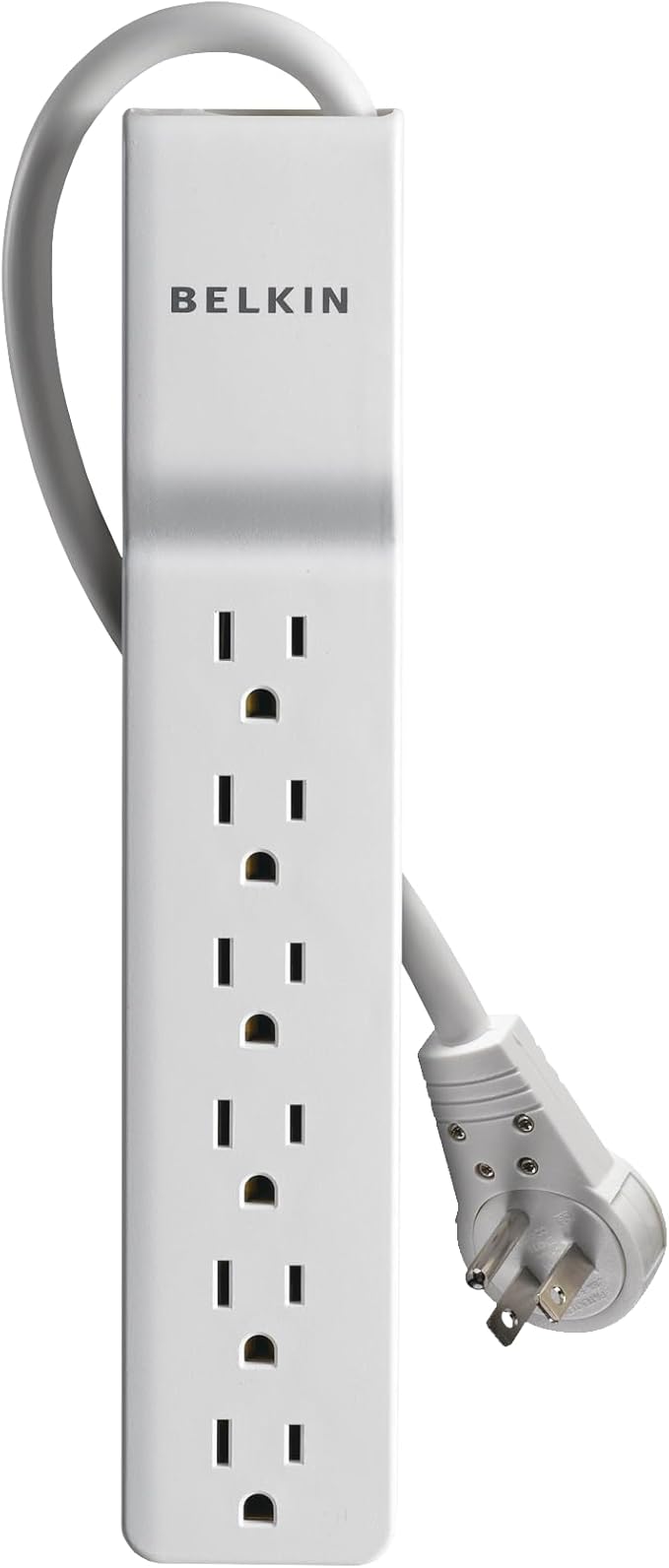 Belkin 6-Outlet SlimLine Power Strip Surge Protector, 6ft Cord and Rotating Plug, 700 Joules, White