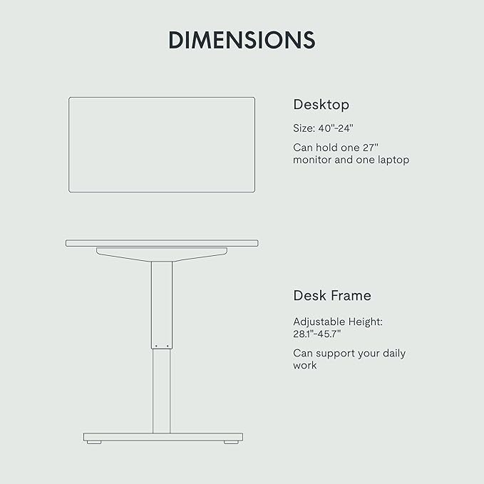 FLEXISPOT EN1 One-Piece Standing Desk with 1-Inch Thick Seamless Desktop, 40"x24" Electric Height Adjustable Desk for Home Office, Multi-Monitor Setups & Easy Assembly, Black