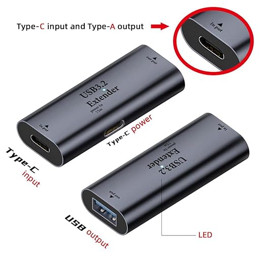 xiwai 5Gbps USB 3.0 Active Repeater Extender Type-C Female Host to Type-A Female Signal Amplifier Adapter with Chipset for Camera Printer Computer