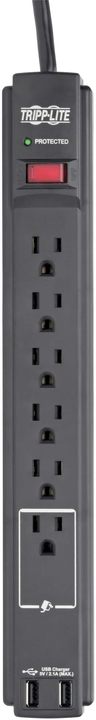 Tripp Lite 6 Outlet Surge Protector Power Strip 6ft Cord 990 Joules Dual USB Charging & Insurance (TLP606USBB)