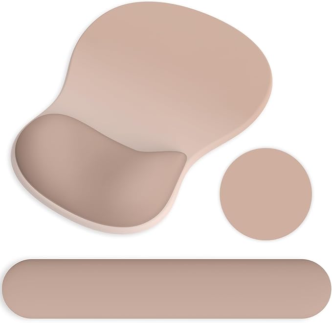 Ergonomic Mouse Pad with Wrist Rest and Keyboard Wrist Rest, Gel Mousepad and Wrist Rest for Computer Keyboard, Pain Relief, Non-Slip PU Base, Mouse Pad with Wrist Support for Gaming, Office, Brown