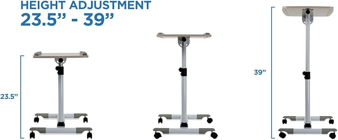 Mount-It! Rolling Laptop Stand Desk with Wheels - Height Adjustable 23.5"–39" Mobile Standing Desk, Over Bed Hospital Tray Table, Teacher Podium, Projector Stand, Tilting Surface, Lockable Casters