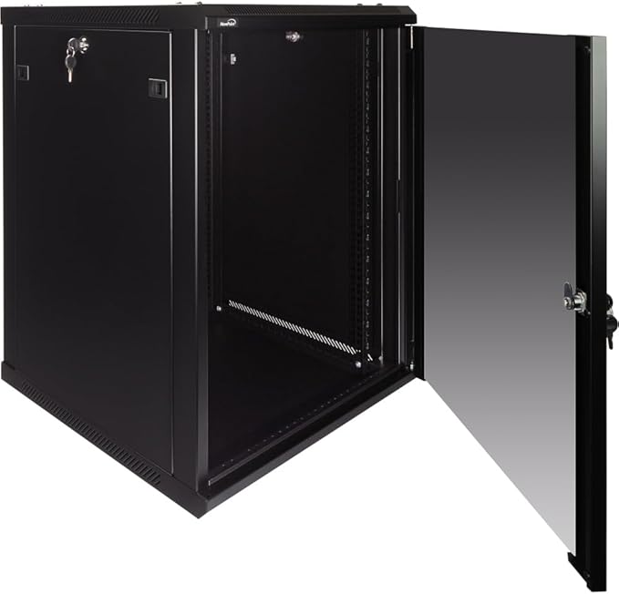 Navepoint 15U Deluxe IT Wallmount Cabinet Enclosure 19-Inch Server Network Rack with Locking Glass Door 24-Inches Deep Black
