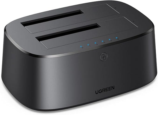 UGREEN Dual-Bay Hard Drive Docking Station for 2.5 & 3.5 SSD HDD Up to 48TB , USB C 3.0 to SATA I/II/III Hard Drive Enclosure Reader with Offline Clone and Duplicator Function Tool Free Installation