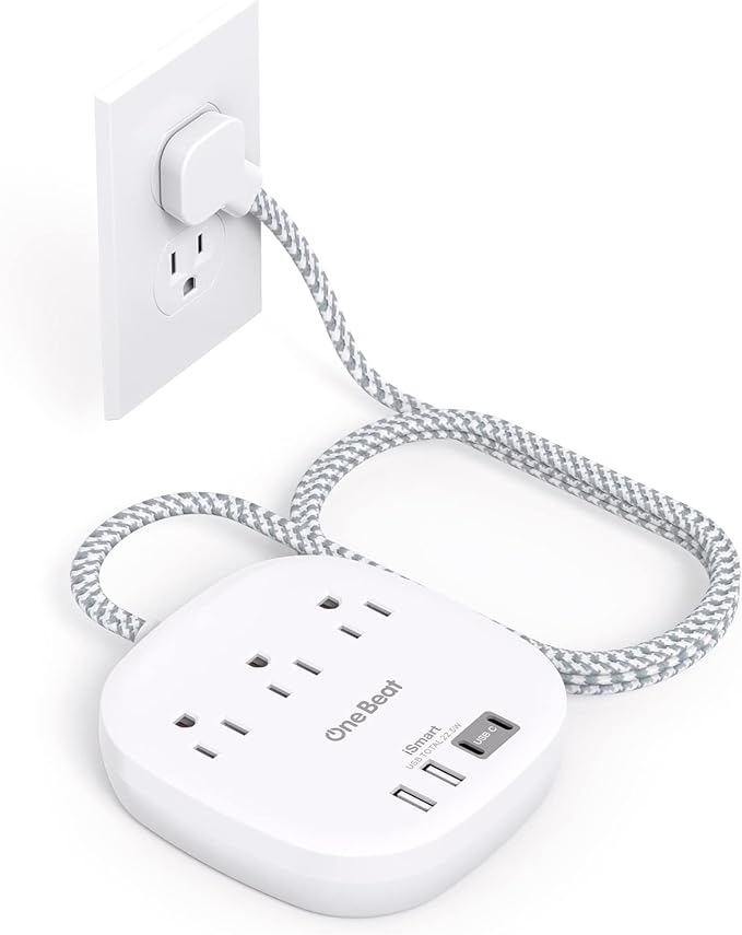 Flat Plug Power Strip, Short Extension Cord 1 Ft - 3 Outlets 4 USB Ports (2 USB C) 22.5W/4.5A Desktop Charging Station, Power Strip No Surge Protection for Cruise Ship, Dorm Room Travel Essentials
