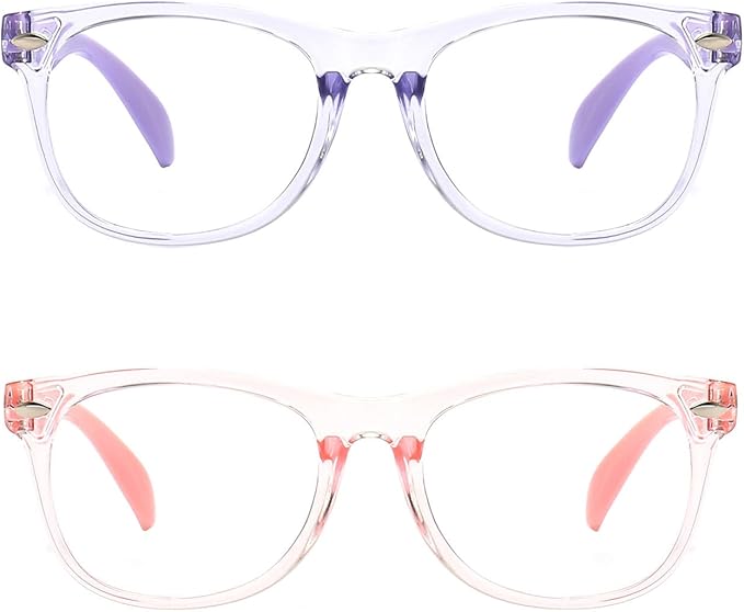 2 Pack kids Blue Light Blocking Glasses For Girls And Boys Computer Blue Light Blocking Glasses For Age 3-11 (Light purple + Light pink)