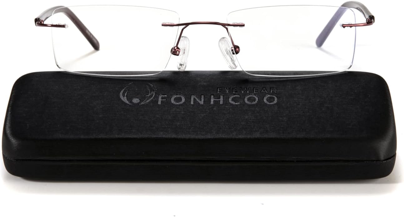 FONHCOO Blue Light Blocking Glasses Anti Blue Ray Unisex Lightweight Rimless Frameless Rectangle Computer Gaming Glasses
