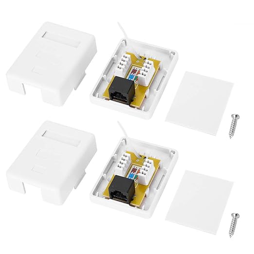 2Pcs CAT6 RJ45-8P8C Single Port Network Junction Box, Desktop Information Wiring Box for 22-24AWG Cable, ABS Material