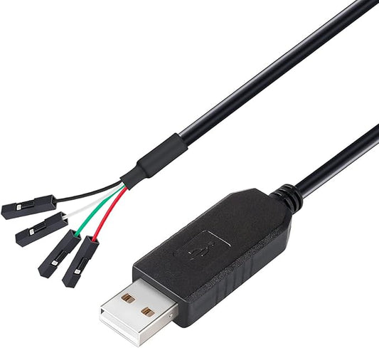 DTECH USB to TTL Serial Adapter 3.3V Debug Cable TX RX Signal 4 Pin Female Socket PL2303 Prolific Chip Windows 10 8 7 XP Vista (3ft, Black)
