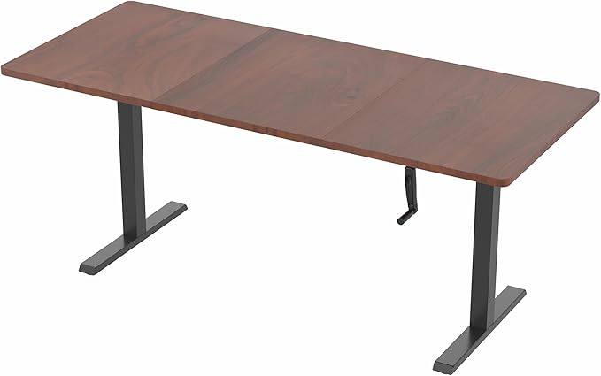 VIVO Manual Height Adjustable 71 x 30 inch Stand Up Desk, Dark Walnut Table Top, Black Frame, Standing Workstation with Foldable Handle, DESK-KIT-MB7D