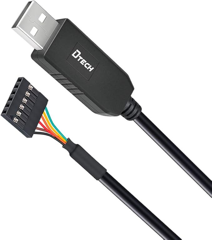 DTECH 6ft USB to TTL Serial Cable 3.3V 6 Pin UART Adapter Genuine FTDI FT232RL Chip Debug Cord Compatible with Windows 11 10 8 7 Linux MAC OS 6Pin 3v3 Level Signal 2.54mm Dupont Female Header