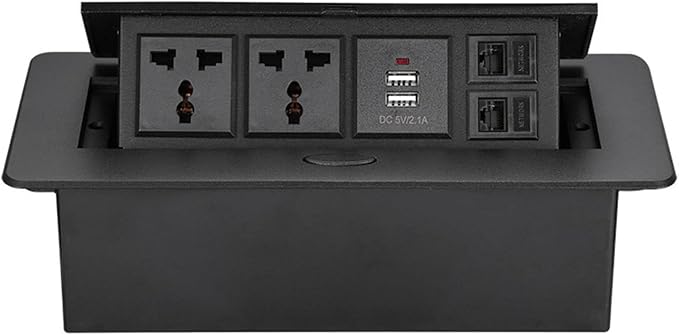 Multi-Function Desktop Information Box Embedded B Port Socket Computer Network Hole Pop-Up Universal Three Hole Desktop Socket,Black