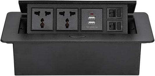 Multi-Function Desktop Information Box Embedded B Port Socket Computer Network Hole Pop-Up Universal Three Hole Desktop Socket,Black