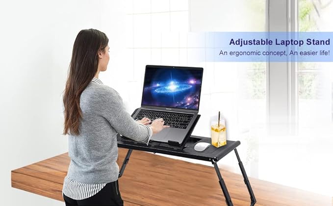 Laptop Desk for Bed - Foldable Lap Tray With Internal USB Fans, Height & Angle Adjustable Tablet Stand, Notebook Breakfast Table
