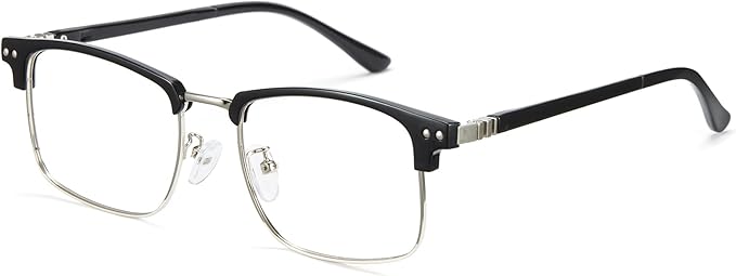 Cyxus Blue Light Blocking Glasses for Men Women, Half Rim Square Metal Frame Computer Gaming Glasses, Lightweight 8133