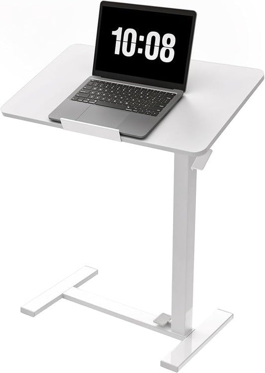DUMOS Mobile Standing Desk, Height Adjustable Laptop Desk with Pneumatic Lift, Portable Computer Workstation Cart for Bed, Couch, Office, Sofa, White