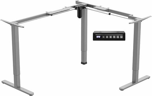 VIVO Medium Electric Single Motor Height Adjustable 3-Leg Corner Desk Standing Frame, Holds up to 225 lbs, Sit Stand L-Shaped Motorized Legs Only, Gray, DESK-E355G